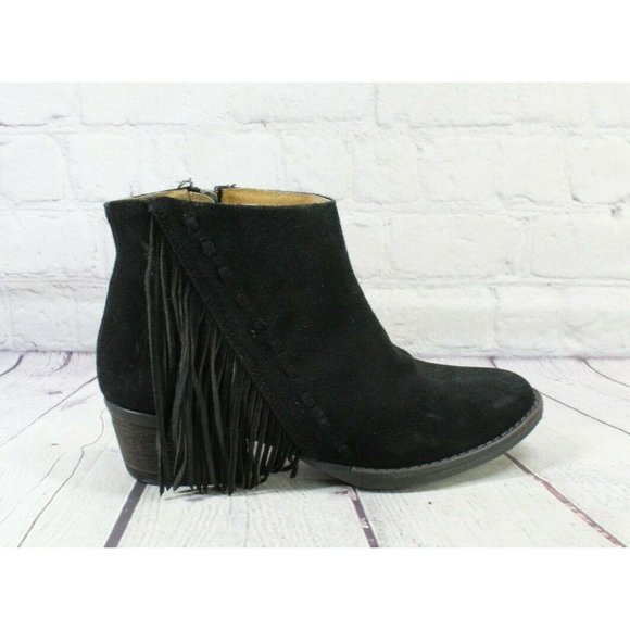 Circle G Shoes - Circle G Corral Black Suede Side Zip Fringe Block Heel Boots Size 6.5 M
